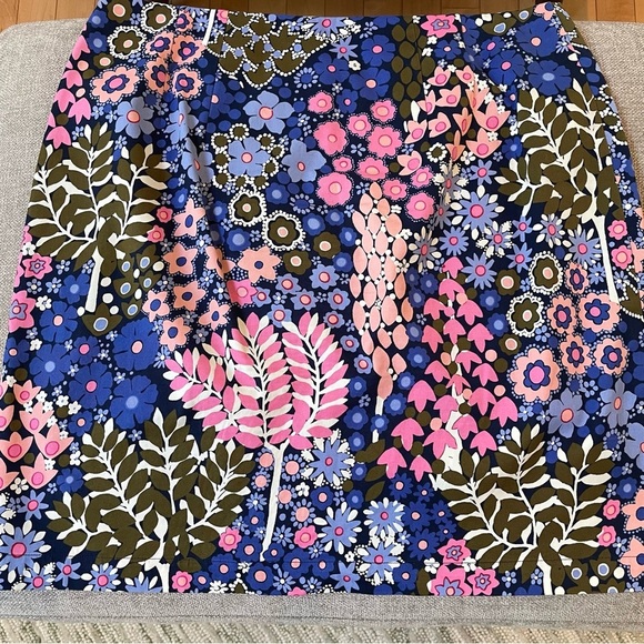 Talbots Blue Pink Floral Mini A Line Lined Cotton Stretch Blend Zip Skirt Bright - Picture 9 of 12